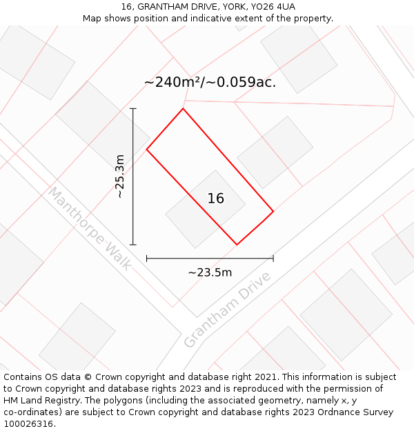 16, GRANTHAM DRIVE, YORK, YO26 4UA: Plot and title map