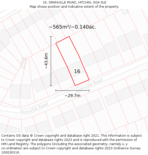 16, GRANVILLE ROAD, HITCHIN, SG4 0LE: Plot and title map