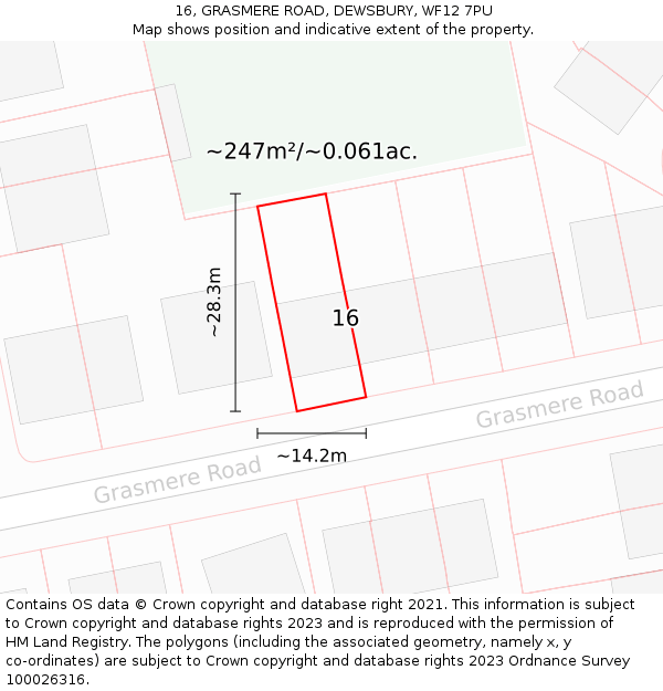 16, GRASMERE ROAD, DEWSBURY, WF12 7PU: Plot and title map