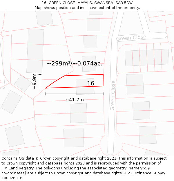 16, GREEN CLOSE, MAYALS, SWANSEA, SA3 5DW: Plot and title map