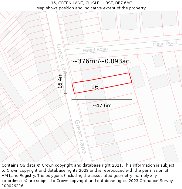 16, GREEN LANE, CHISLEHURST, BR7 6AG: Plot and title map