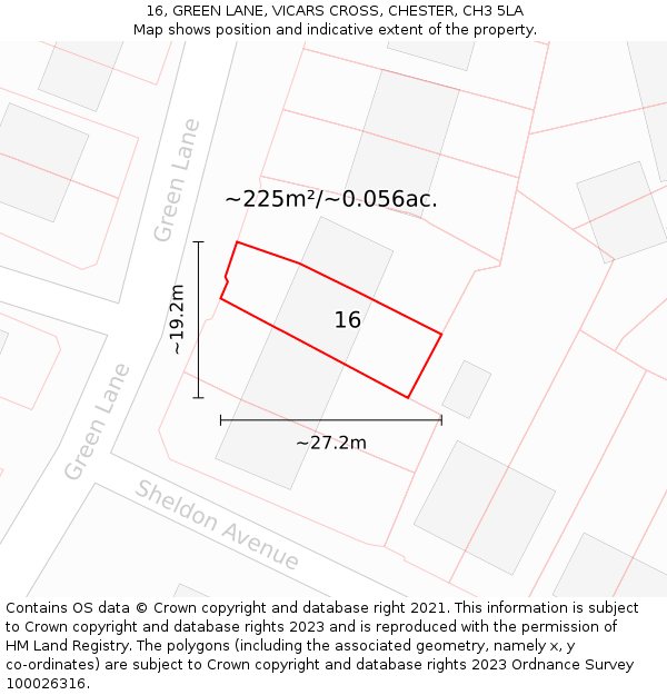 16, GREEN LANE, VICARS CROSS, CHESTER, CH3 5LA: Plot and title map