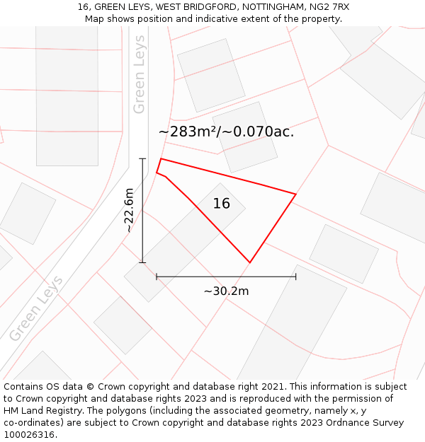 16, GREEN LEYS, WEST BRIDGFORD, NOTTINGHAM, NG2 7RX: Plot and title map