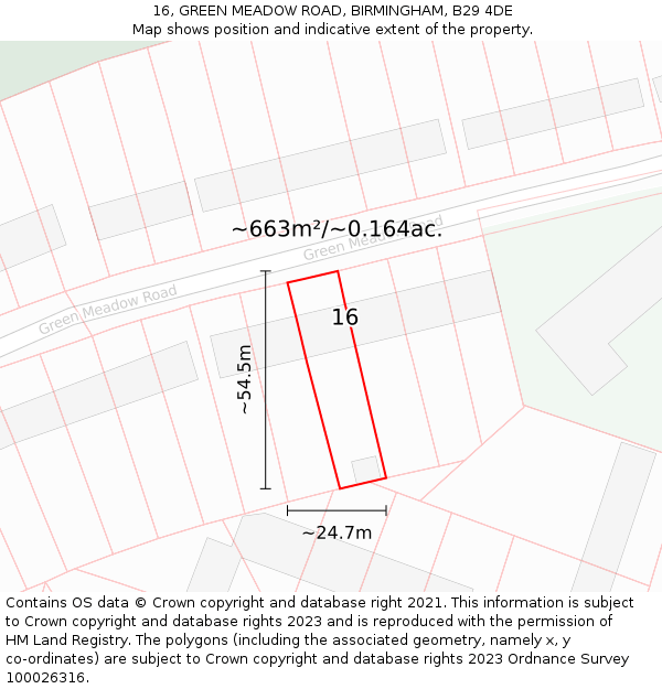 16, GREEN MEADOW ROAD, BIRMINGHAM, B29 4DE: Plot and title map