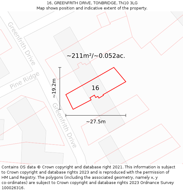 16, GREENFRITH DRIVE, TONBRIDGE, TN10 3LG: Plot and title map