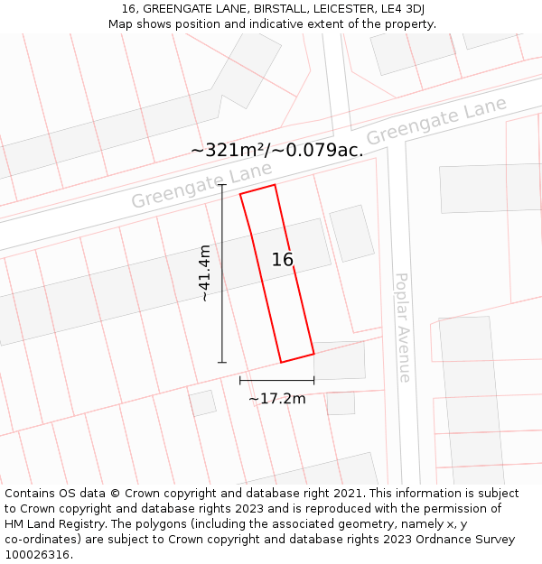 16, GREENGATE LANE, BIRSTALL, LEICESTER, LE4 3DJ: Plot and title map