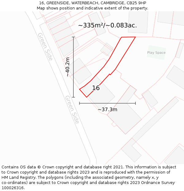 16, GREENSIDE, WATERBEACH, CAMBRIDGE, CB25 9HP: Plot and title map