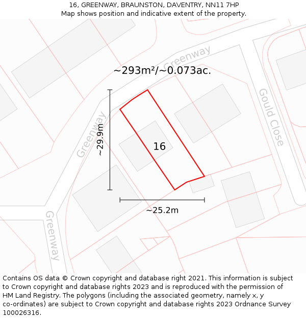 16, GREENWAY, BRAUNSTON, DAVENTRY, NN11 7HP: Plot and title map