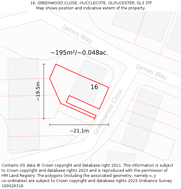 16, GREENWOOD CLOSE, HUCCLECOTE, GLOUCESTER, GL3 3TF: Plot and title map
