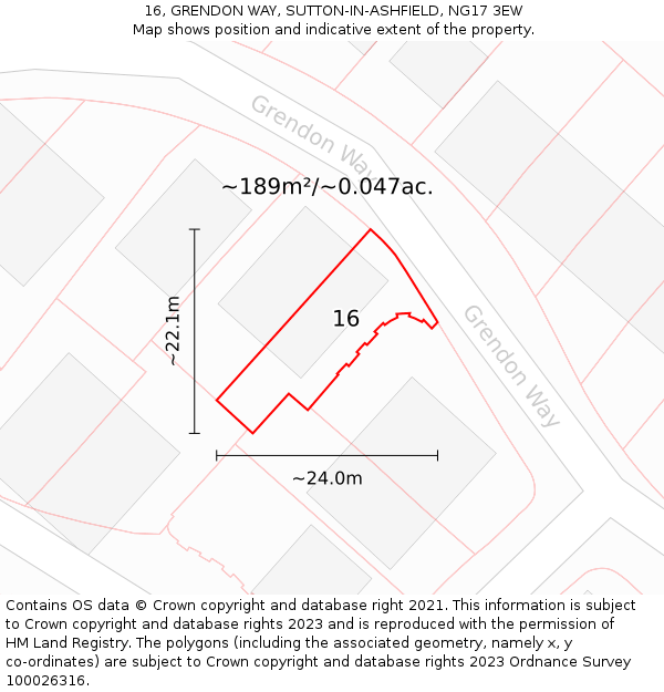 16, GRENDON WAY, SUTTON-IN-ASHFIELD, NG17 3EW: Plot and title map