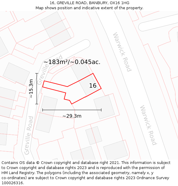 16, GREVILLE ROAD, BANBURY, OX16 1HG: Plot and title map