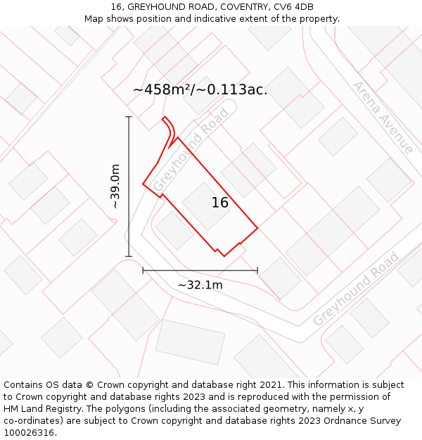 16, GREYHOUND ROAD, COVENTRY, CV6 4DB: Plot and title map