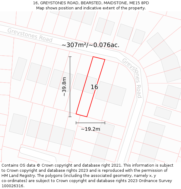 16, GREYSTONES ROAD, BEARSTED, MAIDSTONE, ME15 8PD: Plot and title map