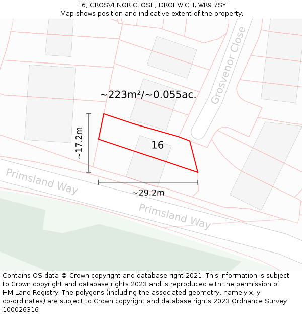 16, GROSVENOR CLOSE, DROITWICH, WR9 7SY: Plot and title map