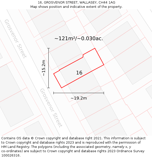 16, GROSVENOR STREET, WALLASEY, CH44 1AG: Plot and title map