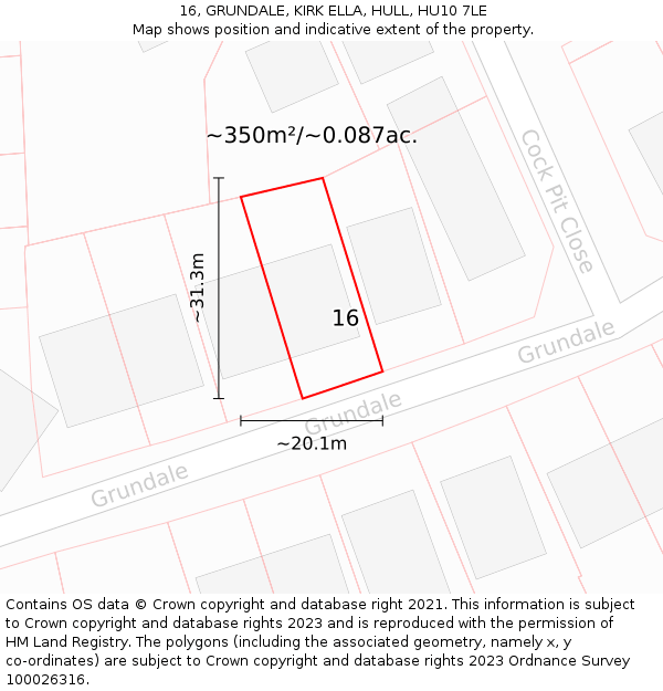 16, GRUNDALE, KIRK ELLA, HULL, HU10 7LE: Plot and title map