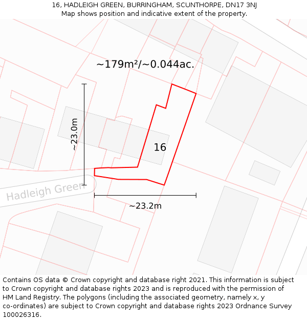 16, HADLEIGH GREEN, BURRINGHAM, SCUNTHORPE, DN17 3NJ: Plot and title map