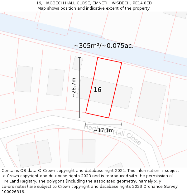 16, HAGBECH HALL CLOSE, EMNETH, WISBECH, PE14 8EB: Plot and title map