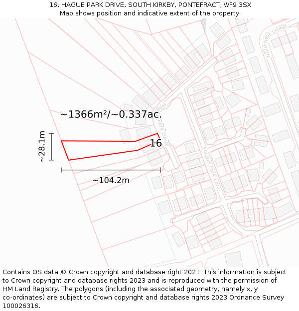 16, HAGUE PARK DRIVE, SOUTH KIRKBY, PONTEFRACT, WF9 3SX: Plot and title map