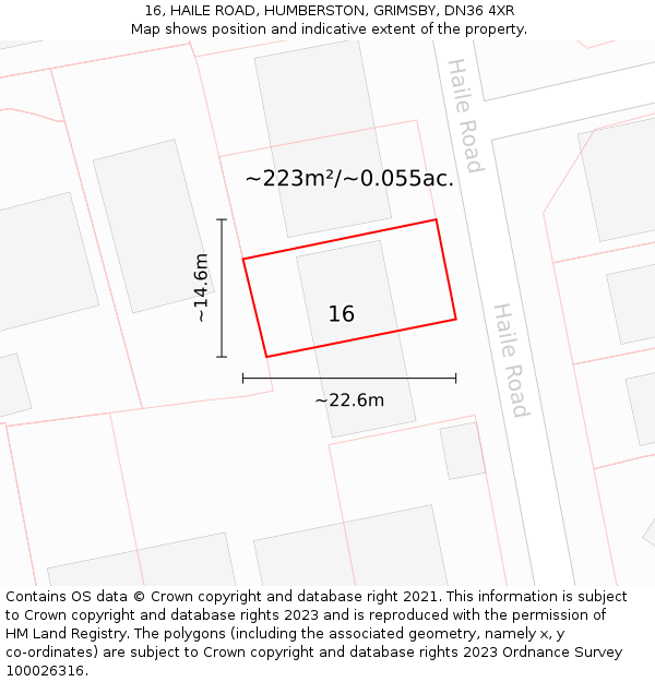 16, HAILE ROAD, HUMBERSTON, GRIMSBY, DN36 4XR: Plot and title map