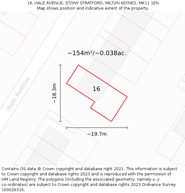 16, HALE AVENUE, STONY STRATFORD, MILTON KEYNES, MK11 1EN: Plot and title map