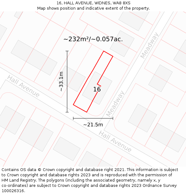 16, HALL AVENUE, WIDNES, WA8 8XS: Plot and title map