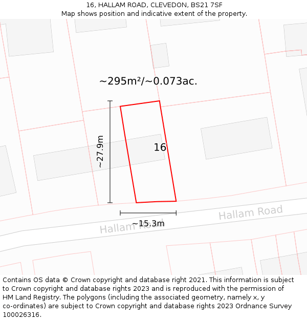 16, HALLAM ROAD, CLEVEDON, BS21 7SF: Plot and title map