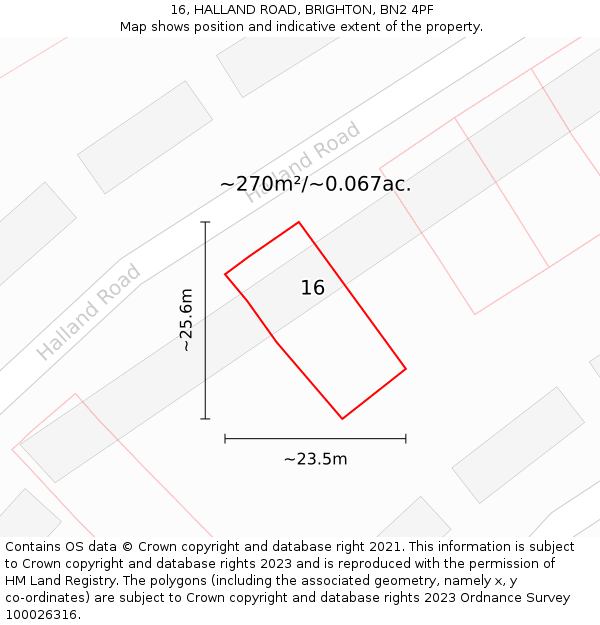 16, HALLAND ROAD, BRIGHTON, BN2 4PF: Plot and title map