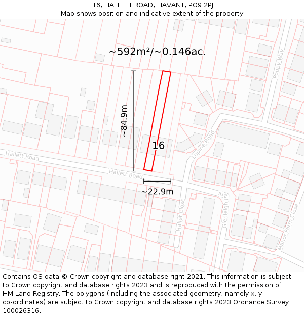 16, HALLETT ROAD, HAVANT, PO9 2PJ: Plot and title map