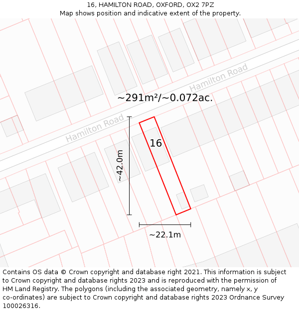 16, HAMILTON ROAD, OXFORD, OX2 7PZ: Plot and title map