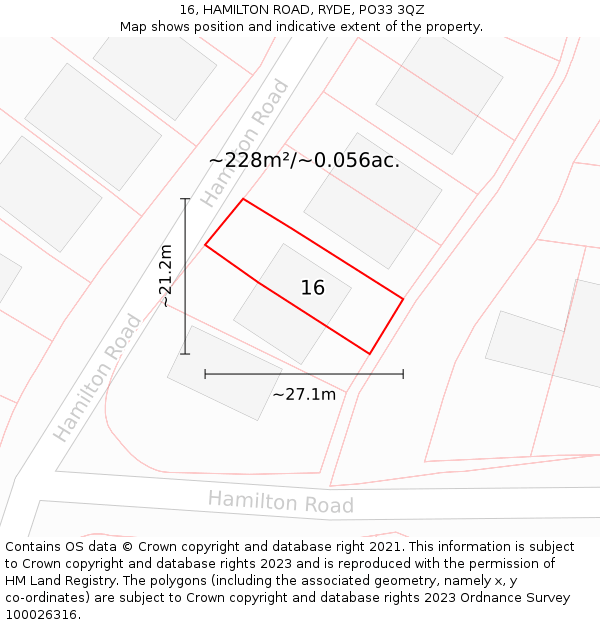 16, HAMILTON ROAD, RYDE, PO33 3QZ: Plot and title map