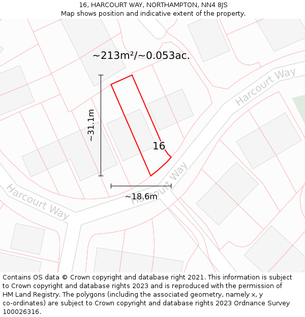 16, HARCOURT WAY, NORTHAMPTON, NN4 8JS: Plot and title map