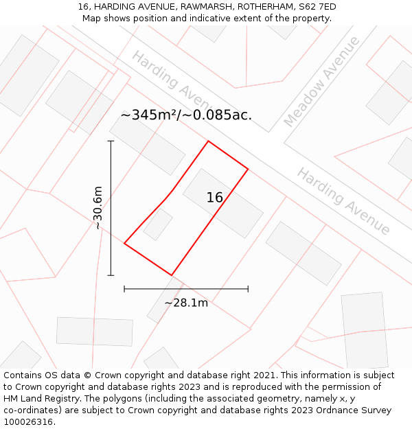 16, HARDING AVENUE, RAWMARSH, ROTHERHAM, S62 7ED: Plot and title map