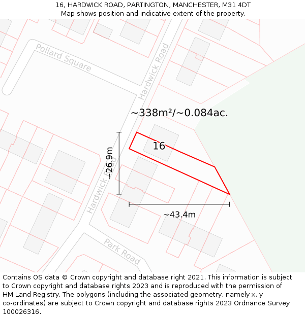 16, HARDWICK ROAD, PARTINGTON, MANCHESTER, M31 4DT: Plot and title map