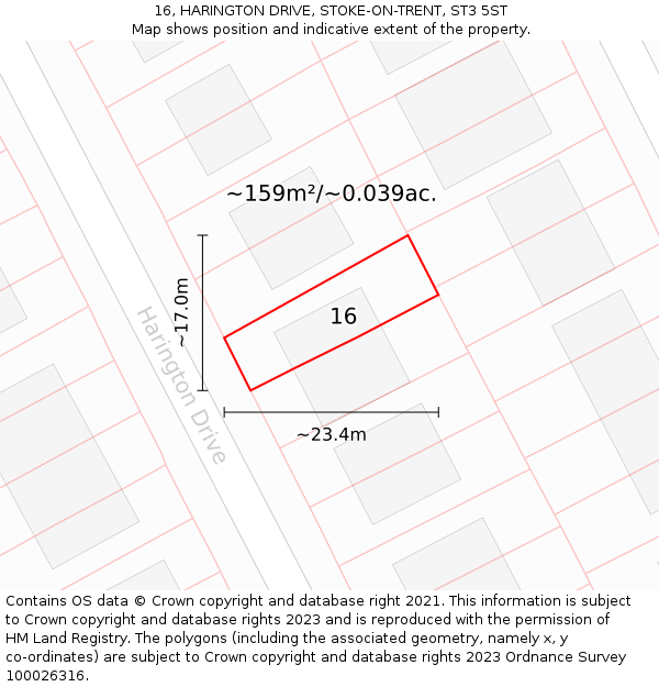 16, HARINGTON DRIVE, STOKE-ON-TRENT, ST3 5ST: Plot and title map