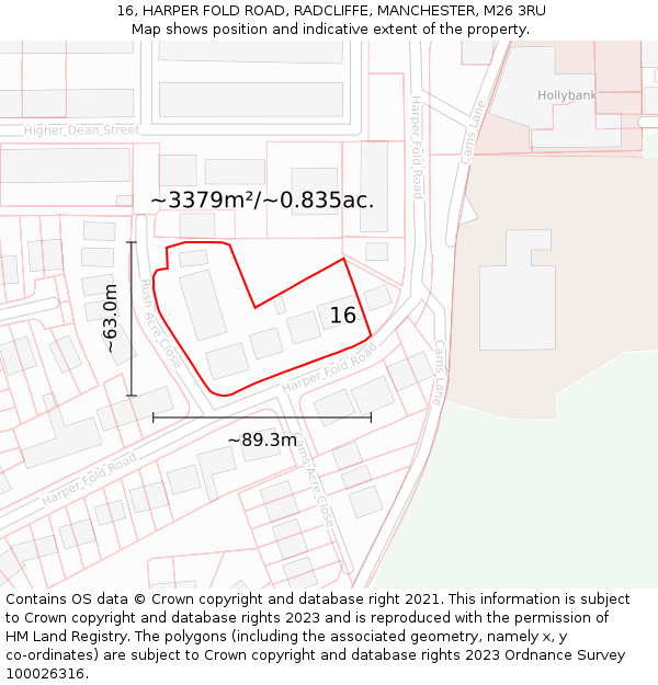 16, HARPER FOLD ROAD, RADCLIFFE, MANCHESTER, M26 3RU: Plot and title map