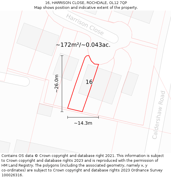 16, HARRISON CLOSE, ROCHDALE, OL12 7QP: Plot and title map