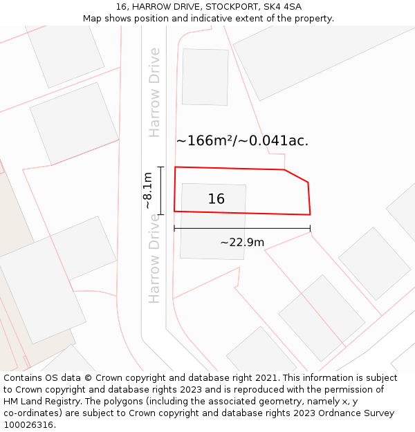 16, HARROW DRIVE, STOCKPORT, SK4 4SA: Plot and title map