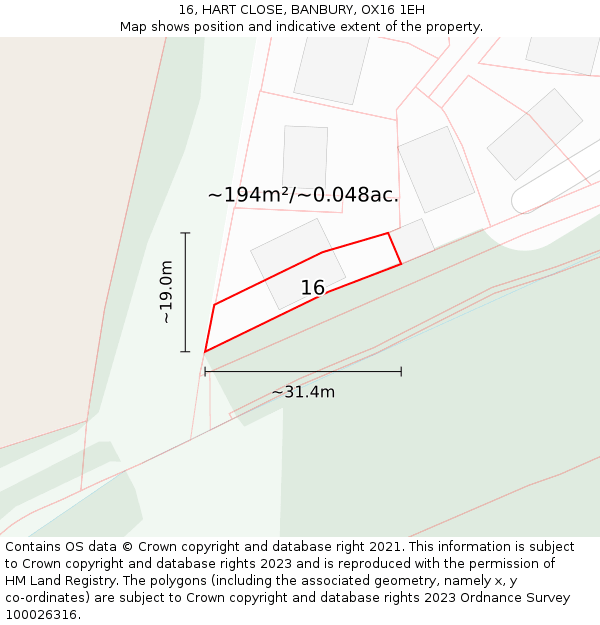 16, HART CLOSE, BANBURY, OX16 1EH: Plot and title map