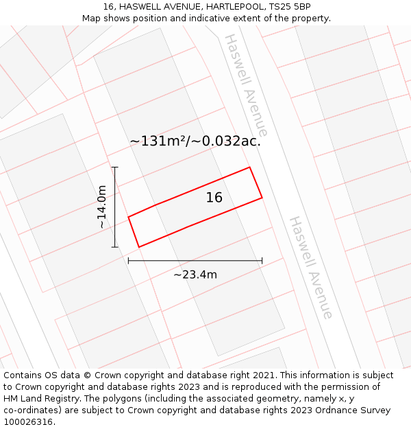 16, HASWELL AVENUE, HARTLEPOOL, TS25 5BP: Plot and title map