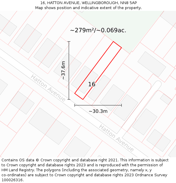 16, HATTON AVENUE, WELLINGBOROUGH, NN8 5AP: Plot and title map