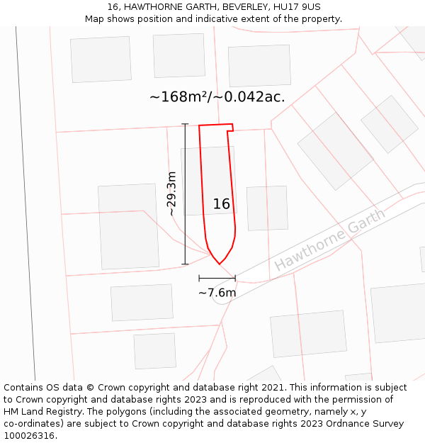 16, HAWTHORNE GARTH, BEVERLEY, HU17 9US: Plot and title map
