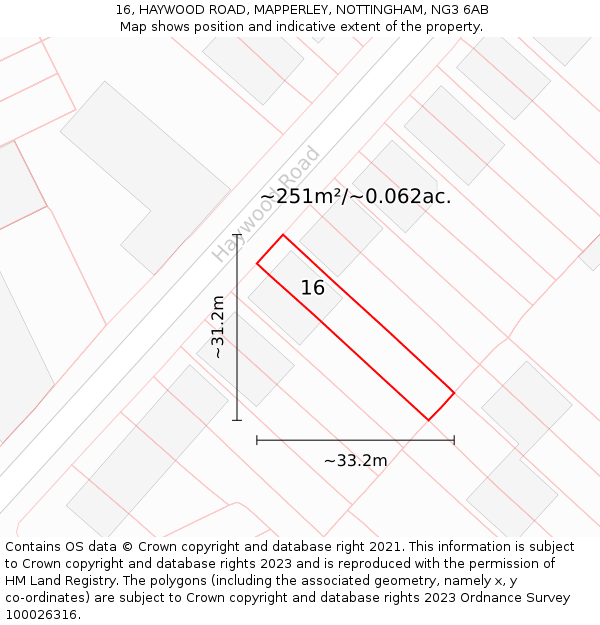 16, HAYWOOD ROAD, MAPPERLEY, NOTTINGHAM, NG3 6AB: Plot and title map