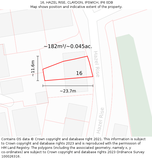 16, HAZEL RISE, CLAYDON, IPSWICH, IP6 0DB: Plot and title map