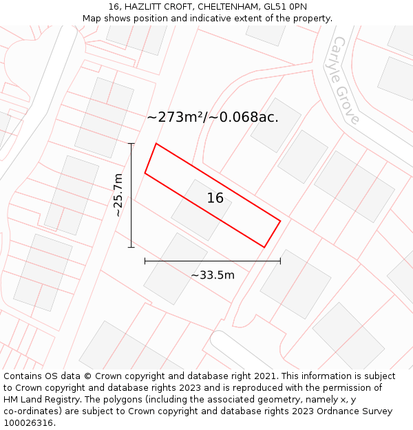 16, HAZLITT CROFT, CHELTENHAM, GL51 0PN: Plot and title map