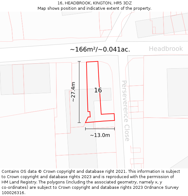 16, HEADBROOK, KINGTON, HR5 3DZ: Plot and title map