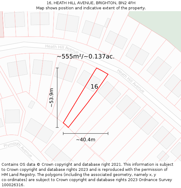 16, HEATH HILL AVENUE, BRIGHTON, BN2 4FH: Plot and title map