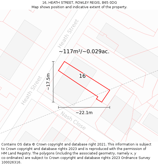 16, HEATH STREET, ROWLEY REGIS, B65 0DG: Plot and title map