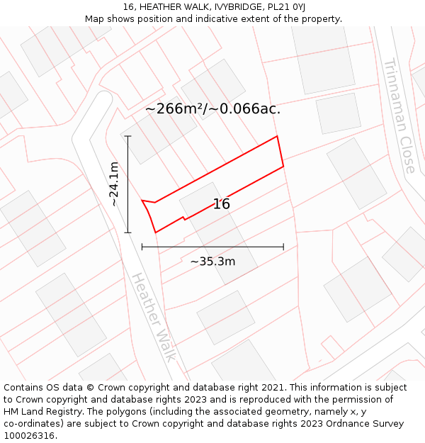 16, HEATHER WALK, IVYBRIDGE, PL21 0YJ: Plot and title map