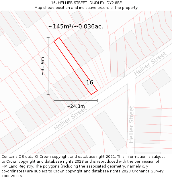 16, HELLIER STREET, DUDLEY, DY2 8RE: Plot and title map